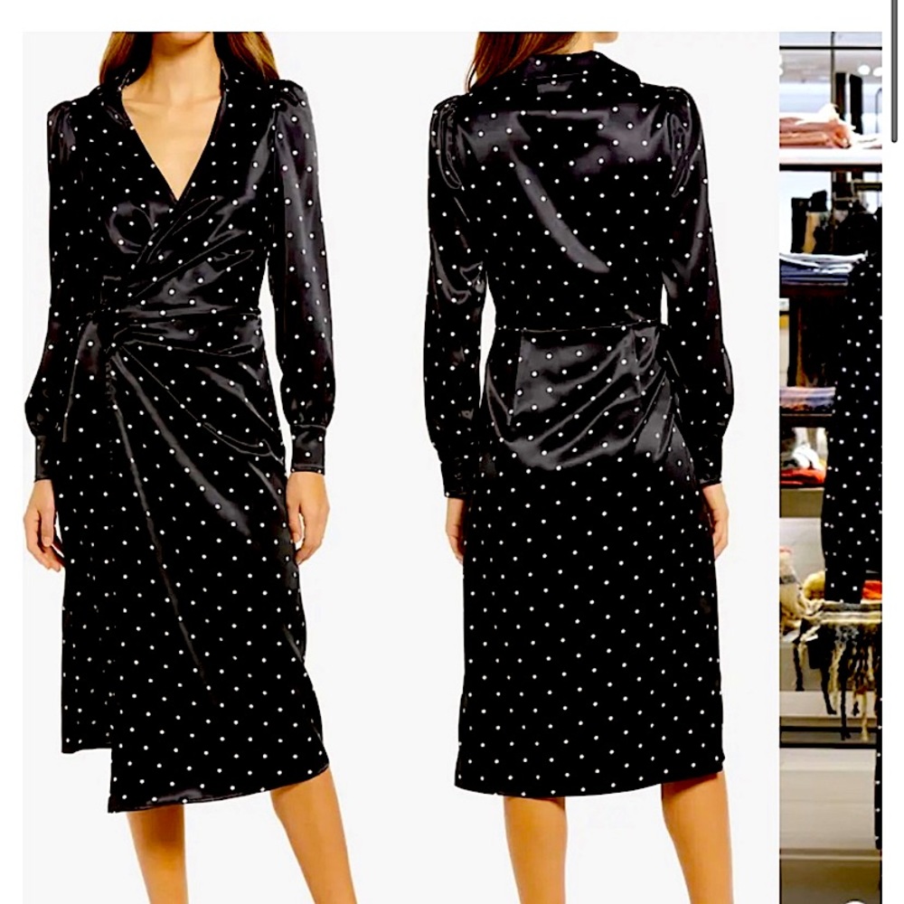 FOURTEENTH PLACE Balencia Polka Dot Satin Wrap Dress
